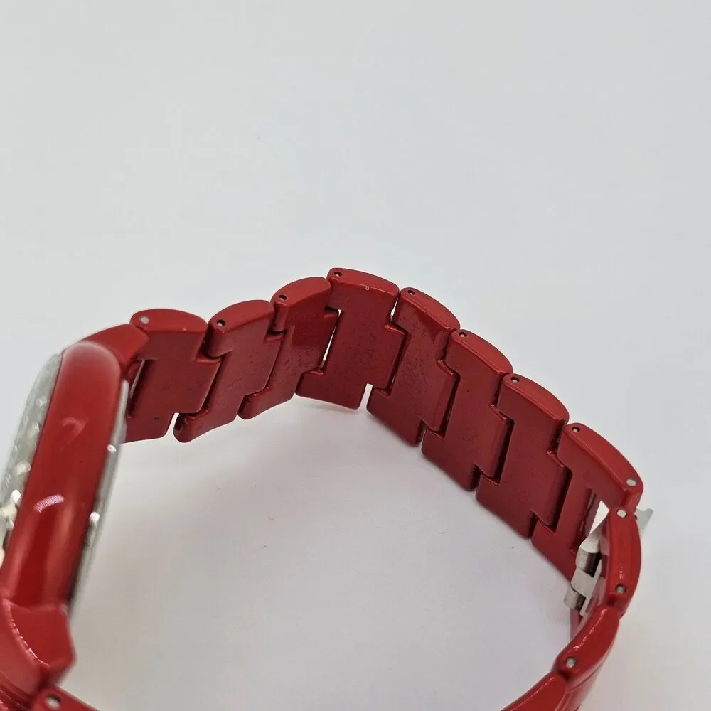 40MM Women's Watch White Dial Gemmed Bezel Red Metal Bands 7.5